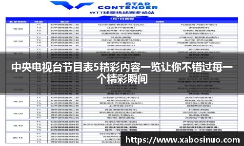 中央电视台节目表5精彩内容一览让你不错过每一个精彩瞬间
